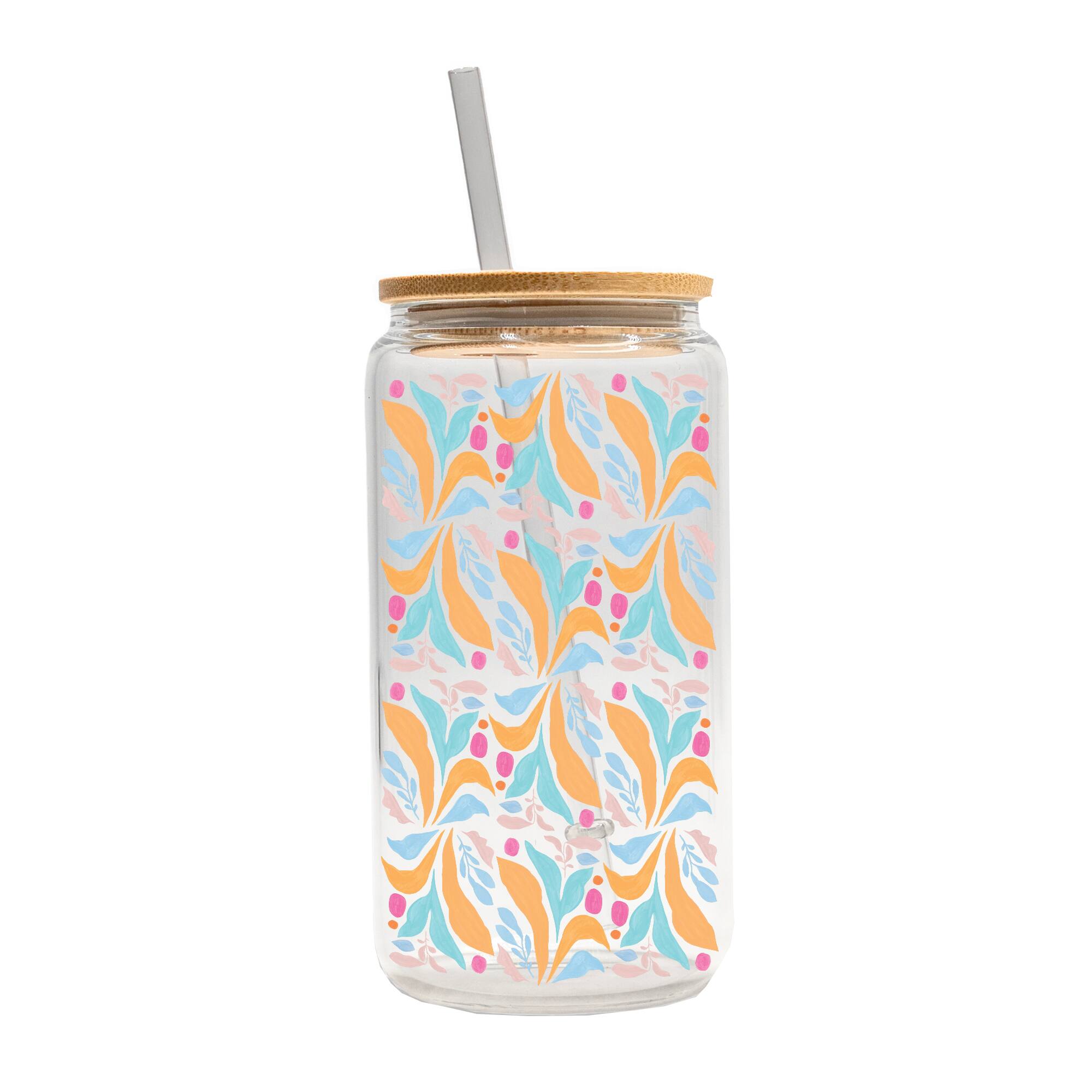 16oz. Fun Foliage Pattern Glass Can Cup